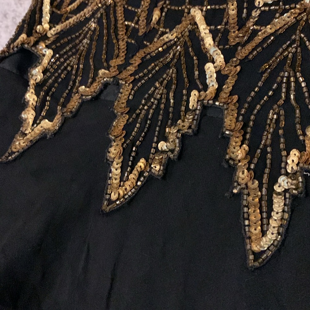Laurence Kazar Leaf Black Gold Sequin Silk Vintage Cocktail Dress Size XL - Picture 15 of 17